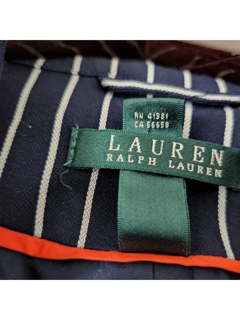 NEW LAUREN RALPH LAUREN NAVY/WHITE PINSTRIPE TRENCH SZ XL - Picture 6 of 12